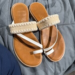 Italian Shoemakers White and Tan Braided-Detail Women's Sandals